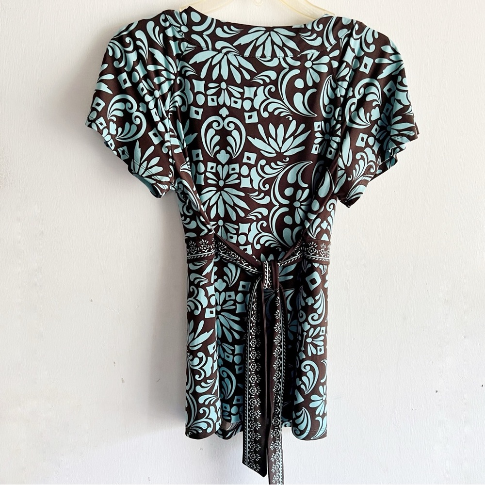 Apt 9 Blue Floral Tunic Size Medium Tie Back Fairycore Whimsygoth - Picture 2 of 5